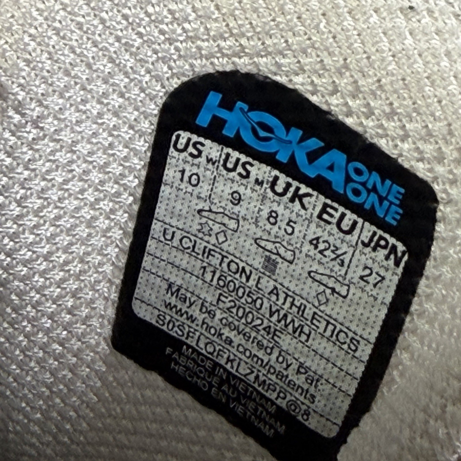HOKA ONE ONE U Clifton L Embroidery Athletic Running Shoe M9/W10 White leather S