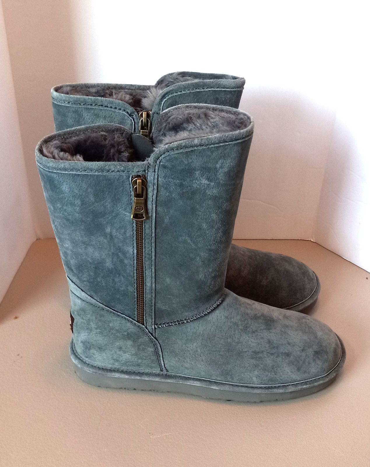 Lam Juniper Suede Boots Women Size 9 Blue/Gray Faux Fur Lining New -NWOT