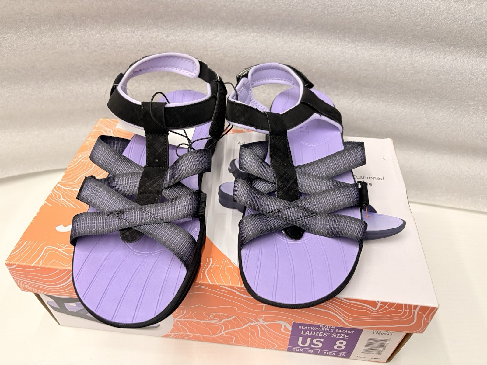 JSport Kaia Sport Sandals Women’s Size 8 Black Purple Adjustable Strap