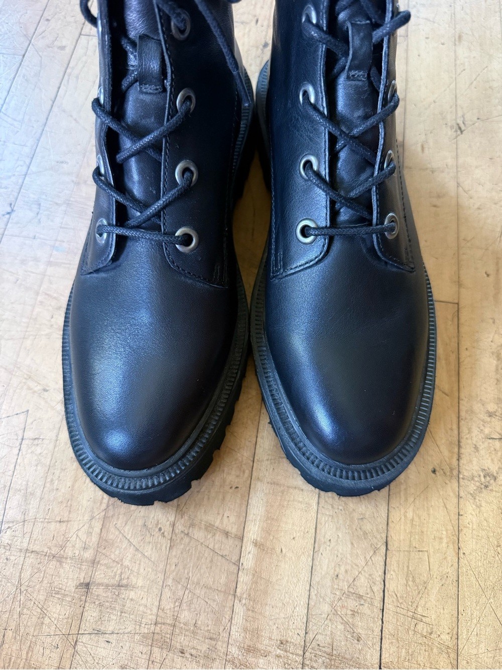 MADEWELL Black Leather Lace Up Combat Boots Rayna US 9.5