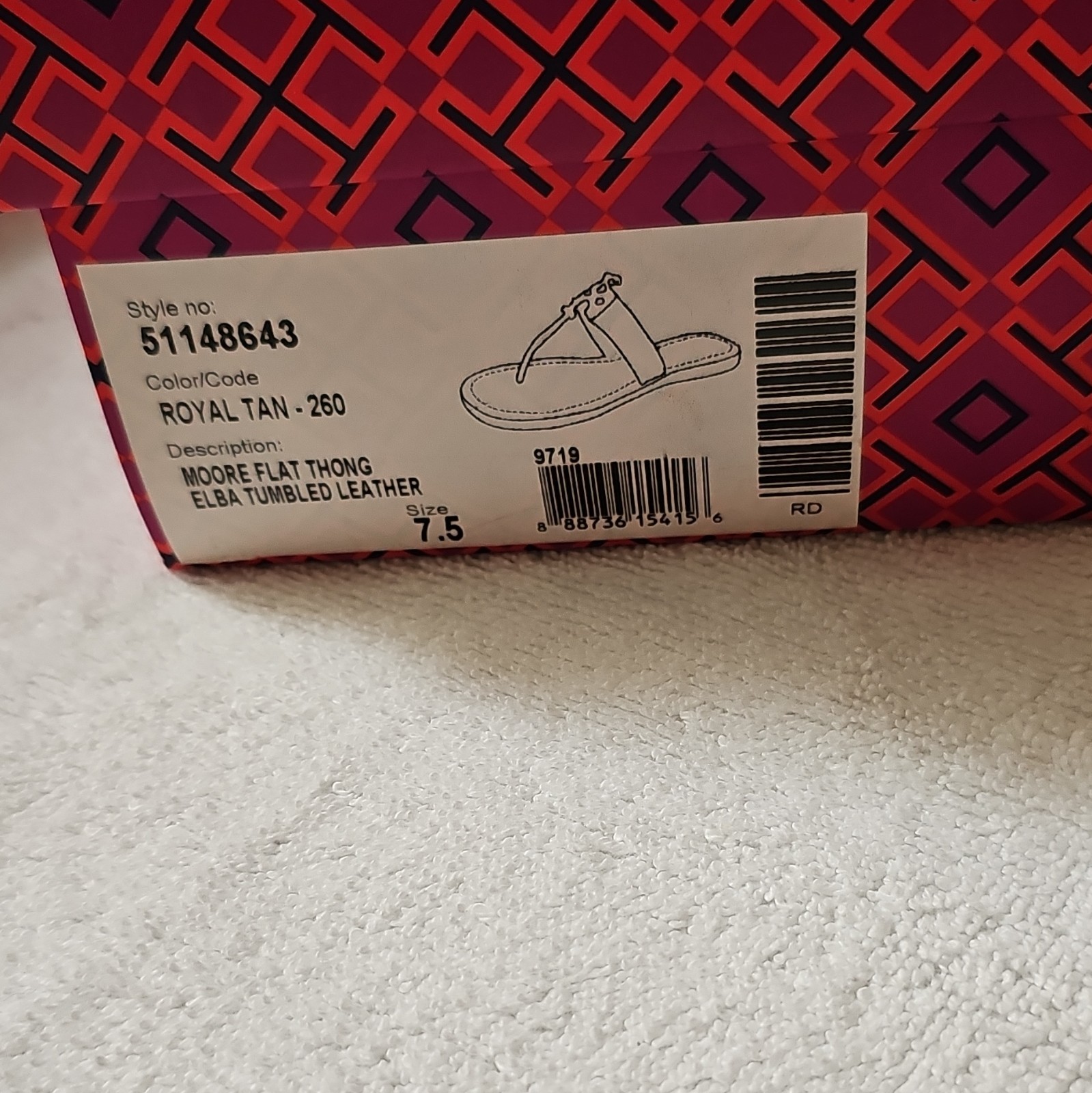 Tory Burch Flat Thong Sandals Tan Tumbled Leather Logo Strap Women US 7.5