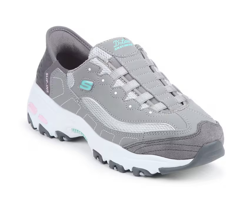 Skechers Womens Shoes Slip Ins Gray Pink Slip On Wide Fit D’lites Comfort 150238