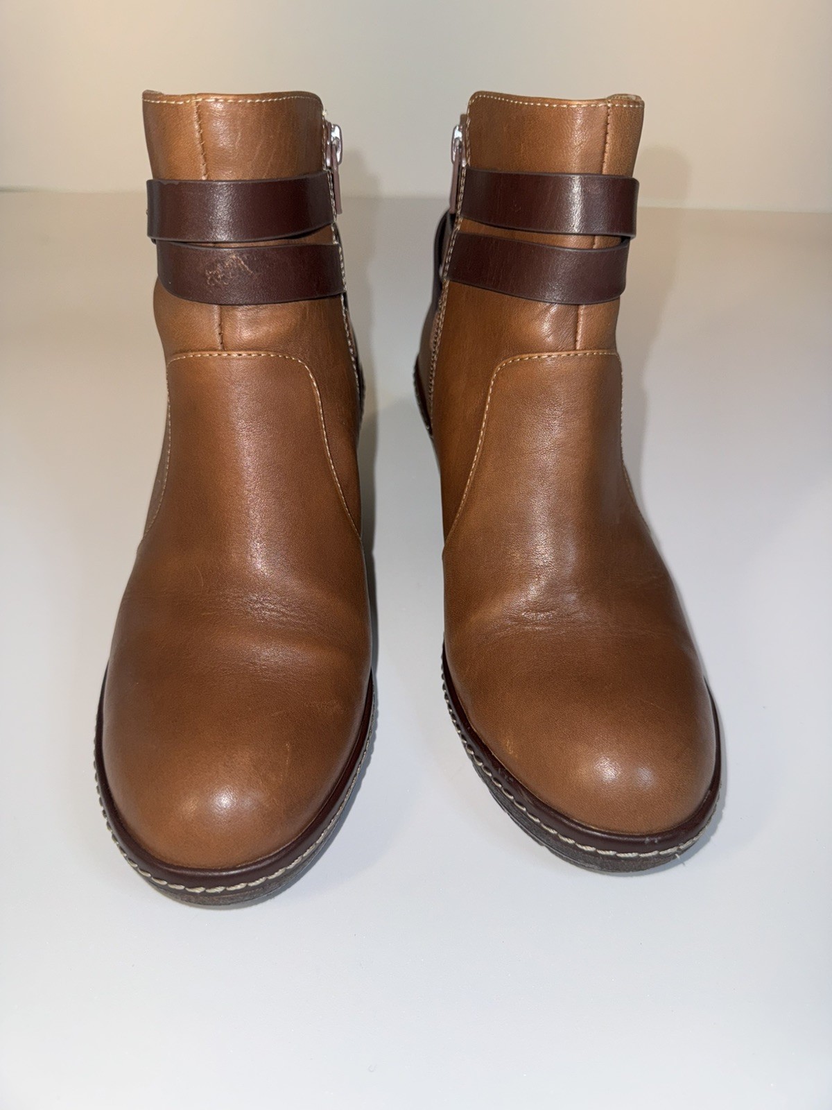 SOFFT brown leather wedge heel zippered boots/booties Women’s Size 8 w/straps