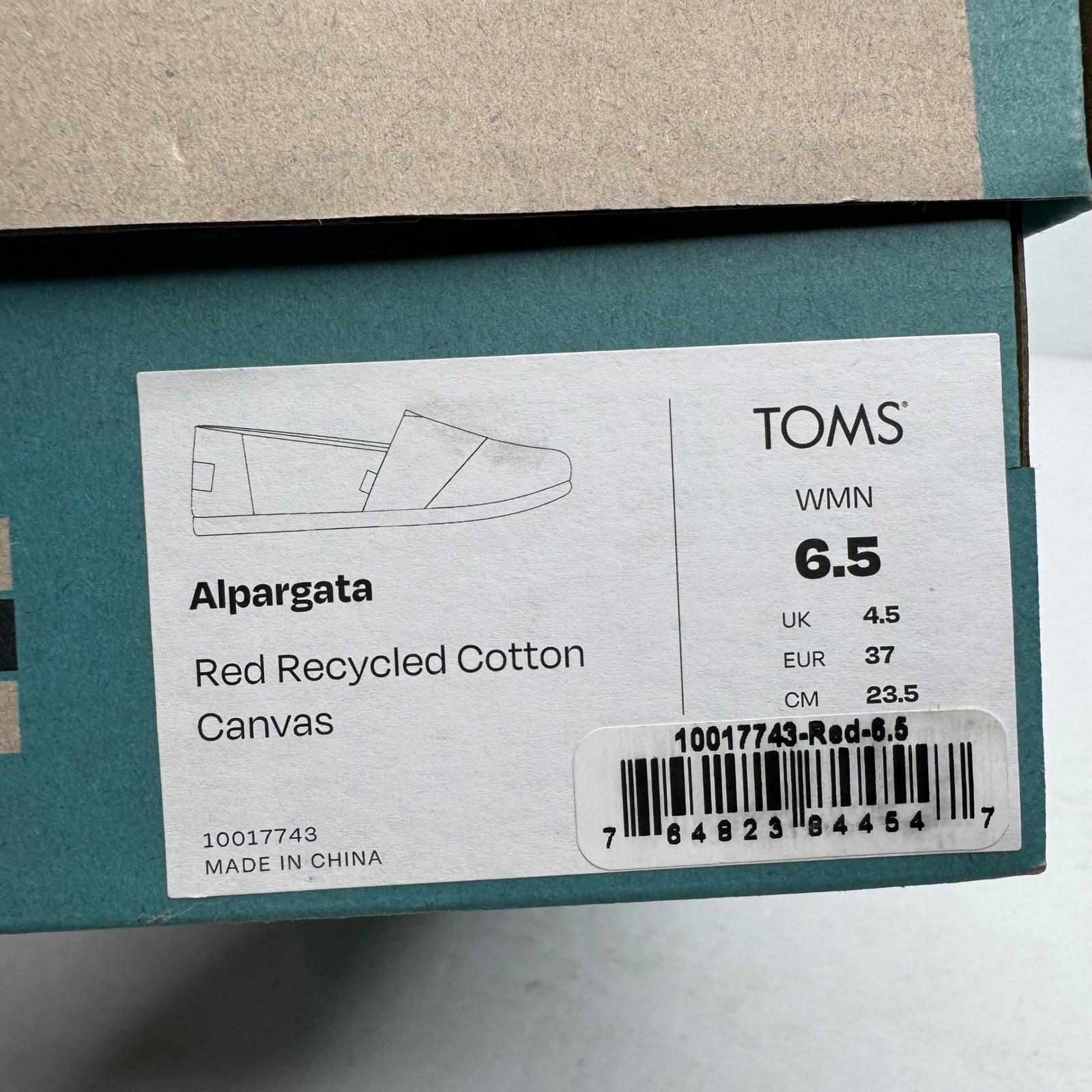 TOMS Alpargata Red Recycled Cotton Canvas Slip On Shoes Womens 6.5 10017743