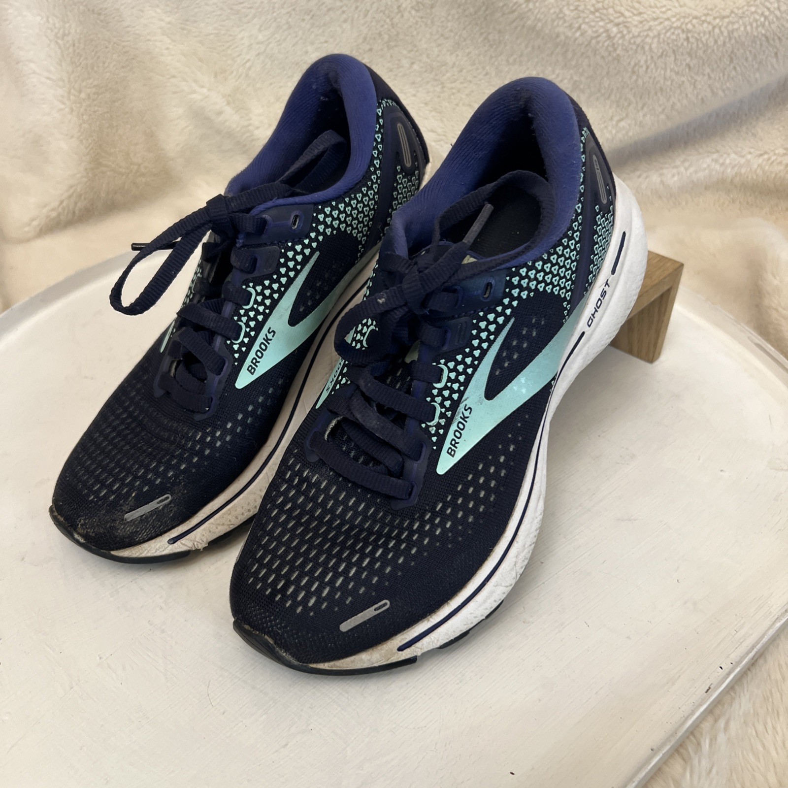 Brooks Ghost 14 Women Running Shoes Black Blue Cushion Neutral