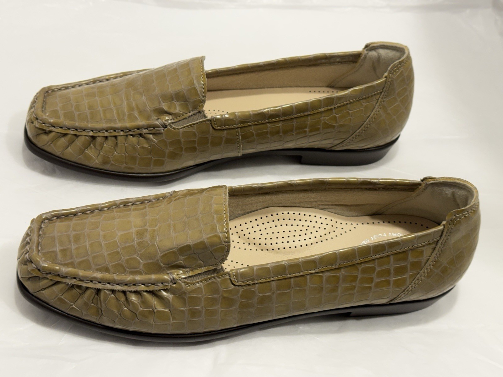 SAS TRIPAD COMFORT Women’s TAN-BROWN Leather Snake Flat Slip On Loafer Shoes 10N