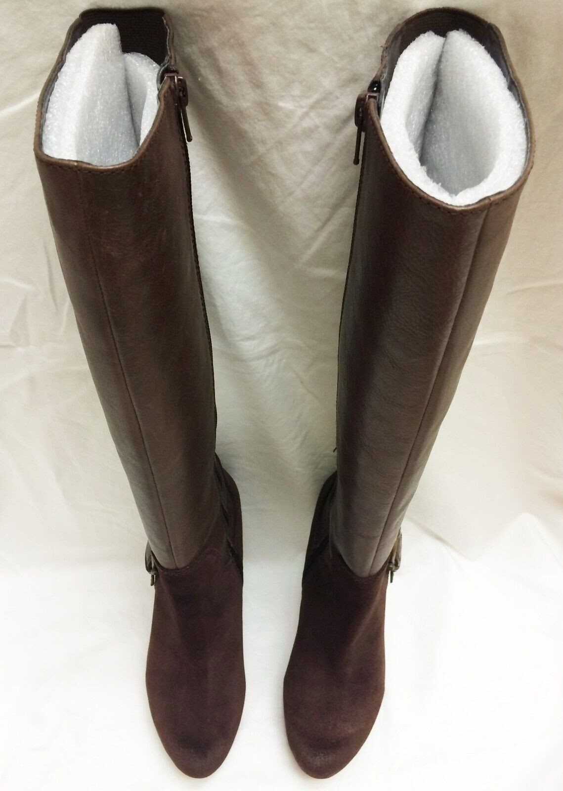 Women Shoe Size 5M Nine West Brown Leather/Suede Knee High Boots Side buckle-NEW