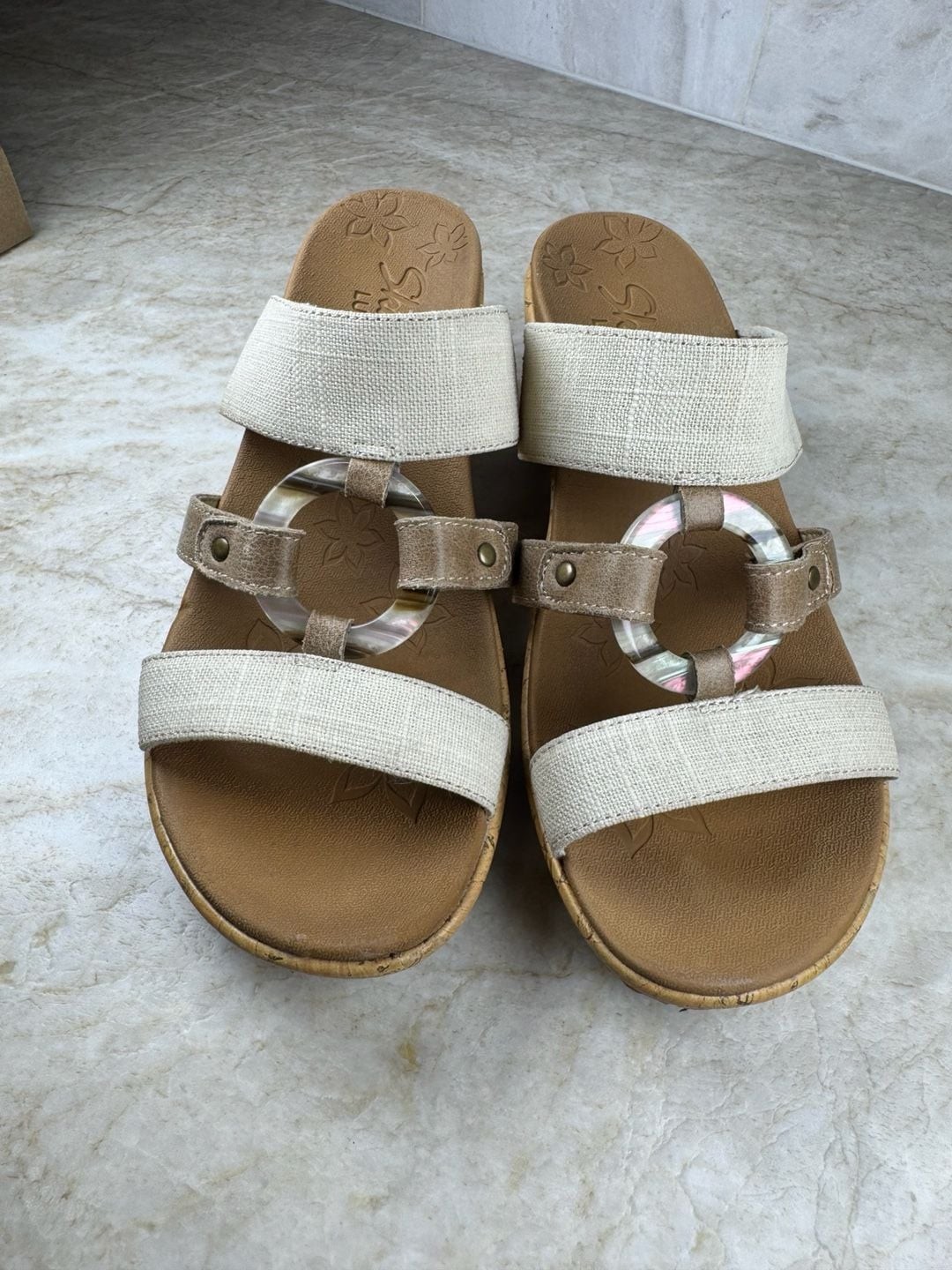 Skechers Beverlee Sail Away Natural Wedge Sandals Luxe Foam Women’s Size 7
