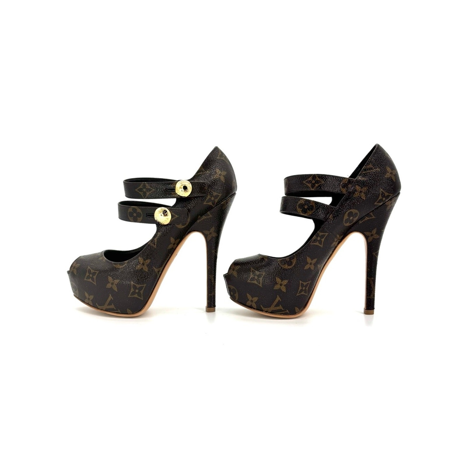 Louis Vuitton Ritual Fetish LV Monogram Maryjane Platform Peep Toe Pumps 37