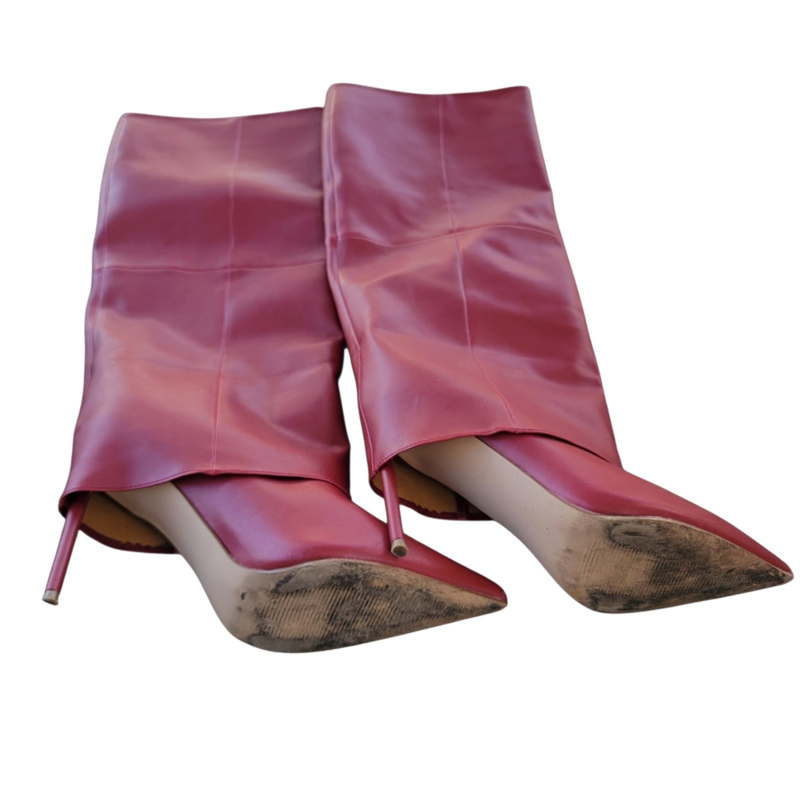 Steve Madden Smith Red Fold Over Stiletto Pointed Toe Knee High Boots Size 8M