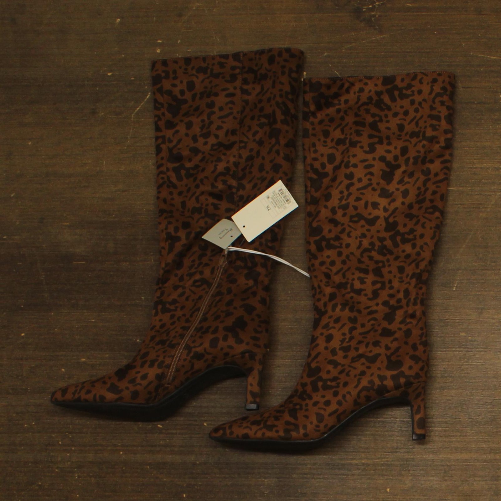 A New Day Mid-Calf Cone Heel Boots with Side Zip Leopard Light Brown 7.5M