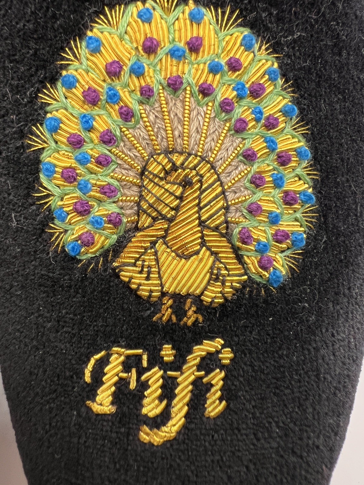 Crockett & Jones Black Embroidery Peacock Velvet Albert Slippers Women Sz 5.5/6