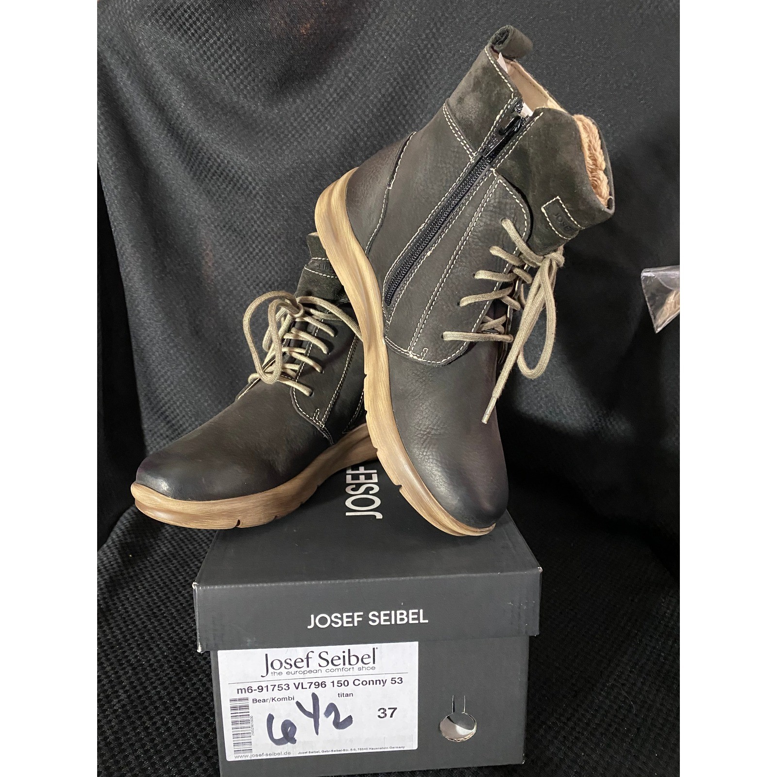 Josef Seibel Conny 53 Titan Grey Leather Waterproof Boots EU 37 NEW