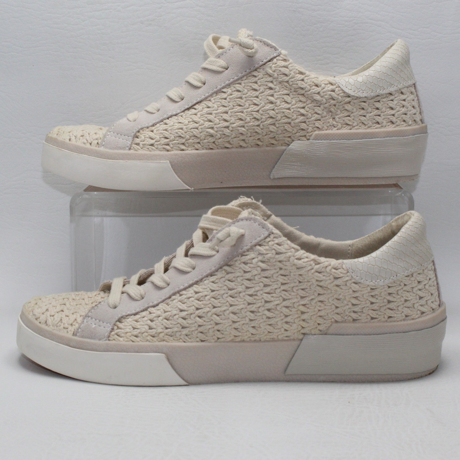 Dolce Vita Zina Woven Crochet Suede Sneakers Cream Off White Womens 6.5