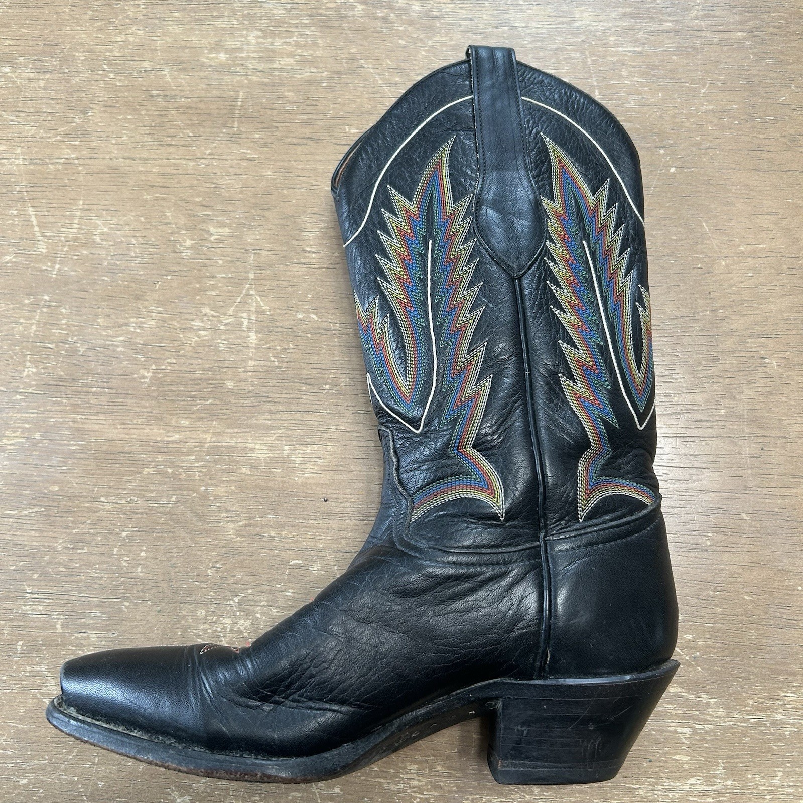 Vintage 70s Tony Lama Western Cowgirl Boots 5.5M Flame Stitched Festival Rodeo