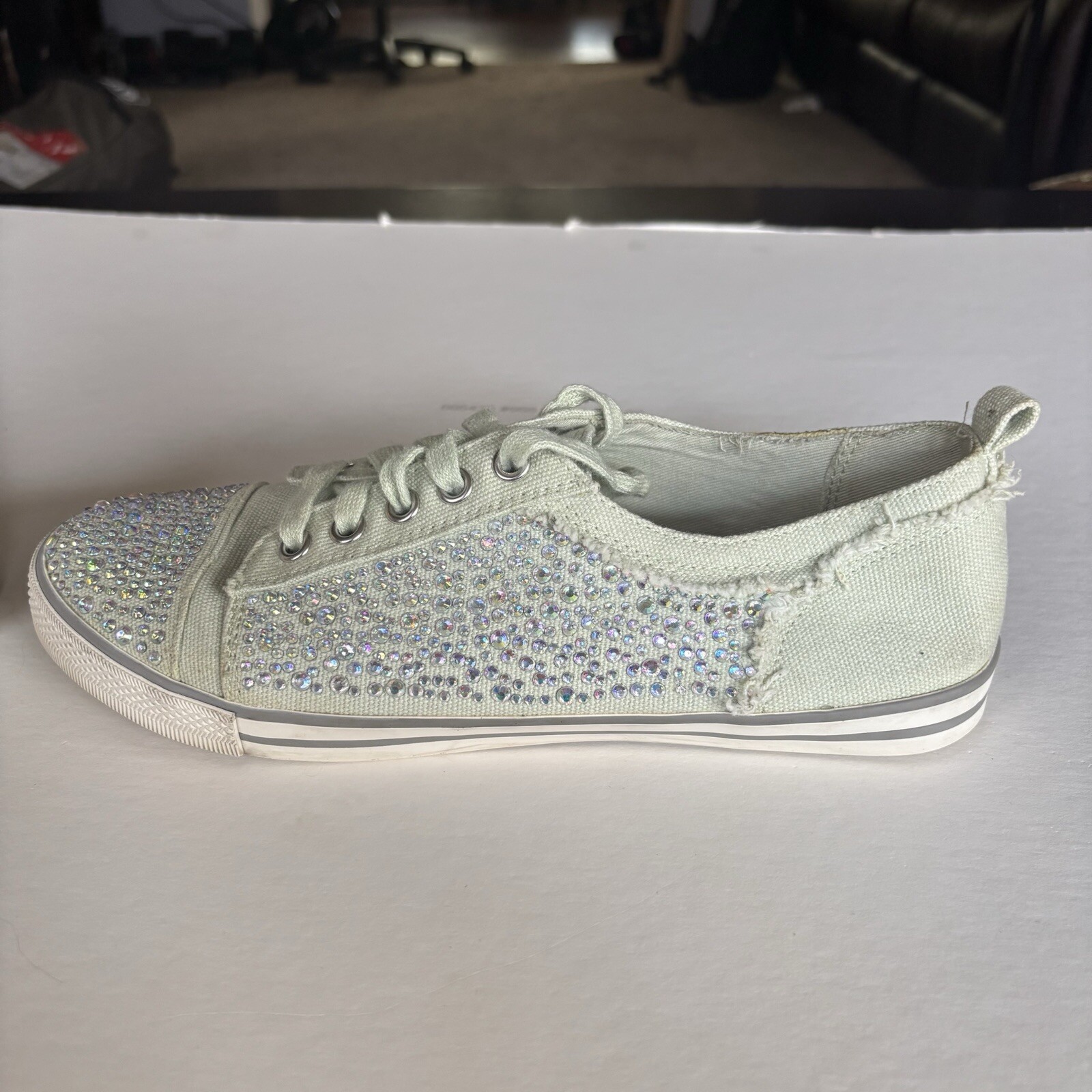 Gianni Bini Mint Green Sparkly Rhinestone Sneakers, Size 8