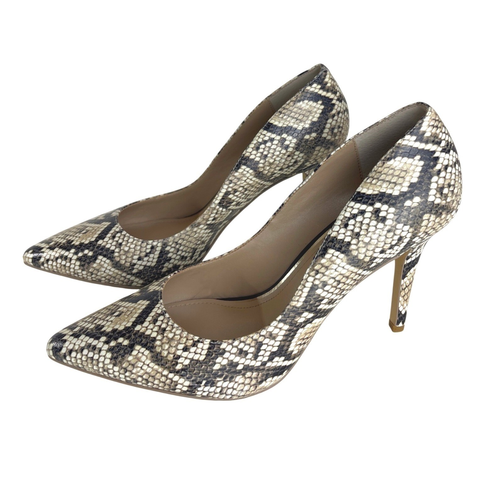 White House Black Market Snakeskin Embossed Pointed Toe Pumps Grey Cream Heels