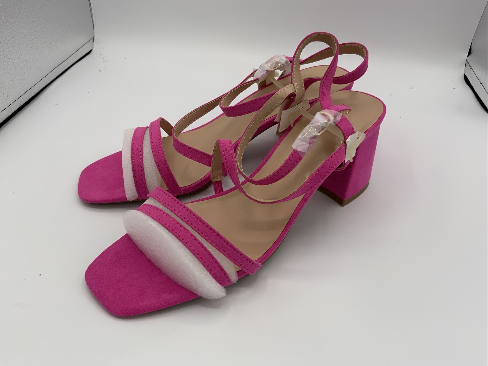 mysoft Women’s Strappy Chunky Block Heel Sandals Open Toe, Hot Pink, Size 6.5