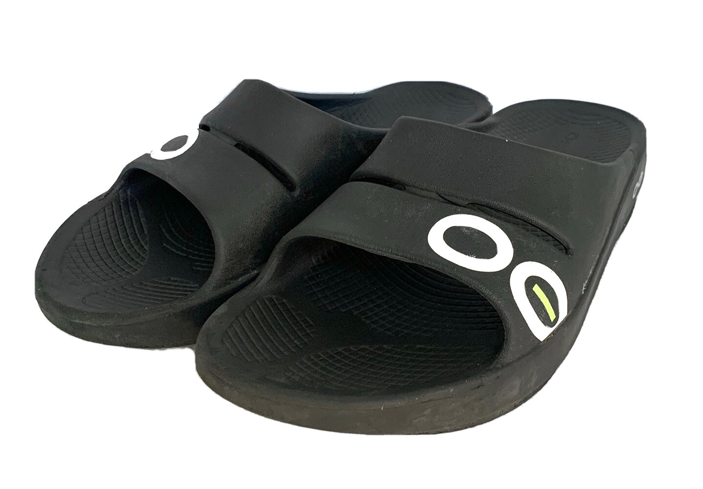 Oefos Sandals Mens 4 Womens 6 Slide Flats Slip On Rubber Black Open Toe Casual