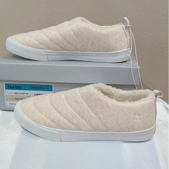 New Hurley Women’s Arlo Puff Shoes Plush Lining Natural Color Size 10