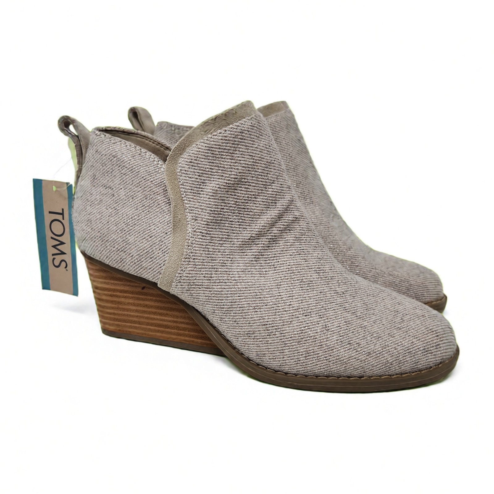 TOMS Women’s Kaia Wedge Bootie Ankle Boot Size 6 Suede Twill Pull On Slip On