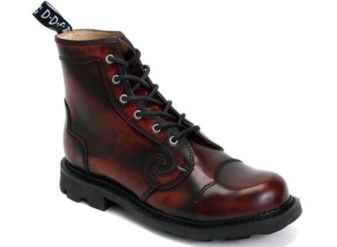 Fluevog VINTAGE Angels Derby Swirl 6-eye burgundy ankle boots (Poland) – US 7.5