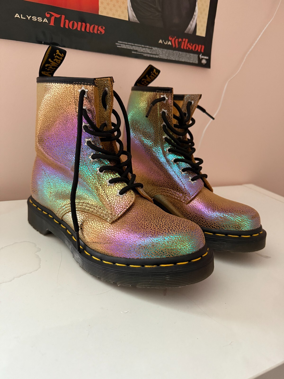 Dr. Martens 1460 Sand Rainbow Ray Leather Lace Up Combat Boots US Women’s Size 6