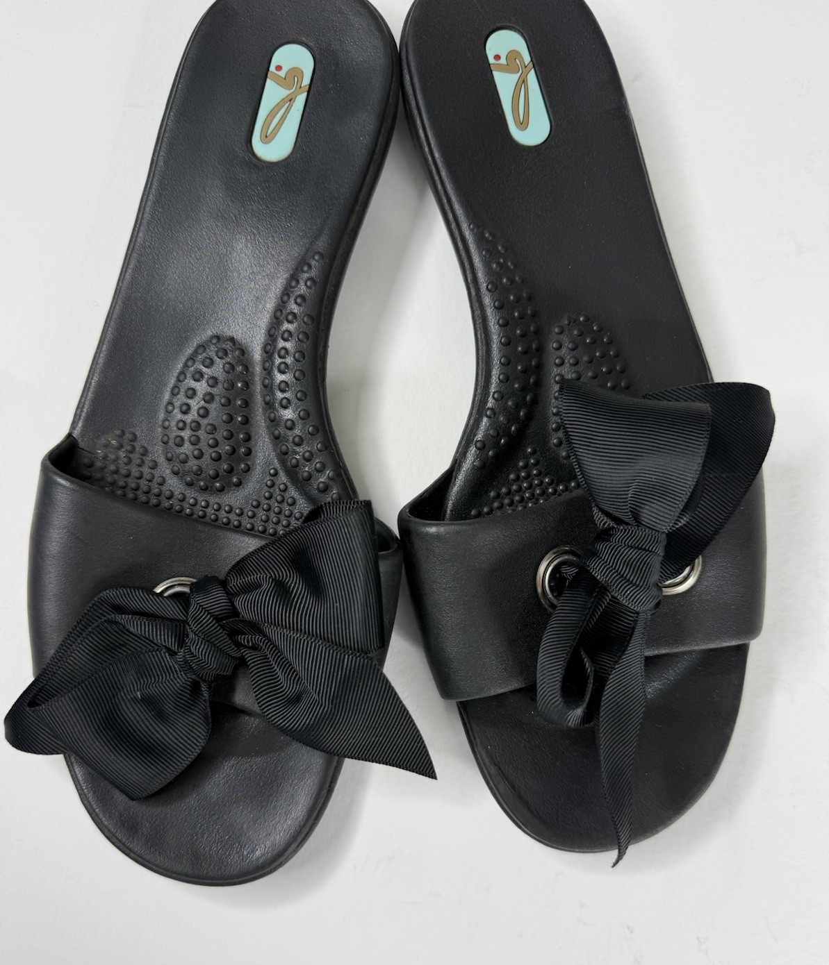 Oka B Okabashi Women’s Black Bow Sandals Slides Flip Flops Size M L (US8.5-9.5)