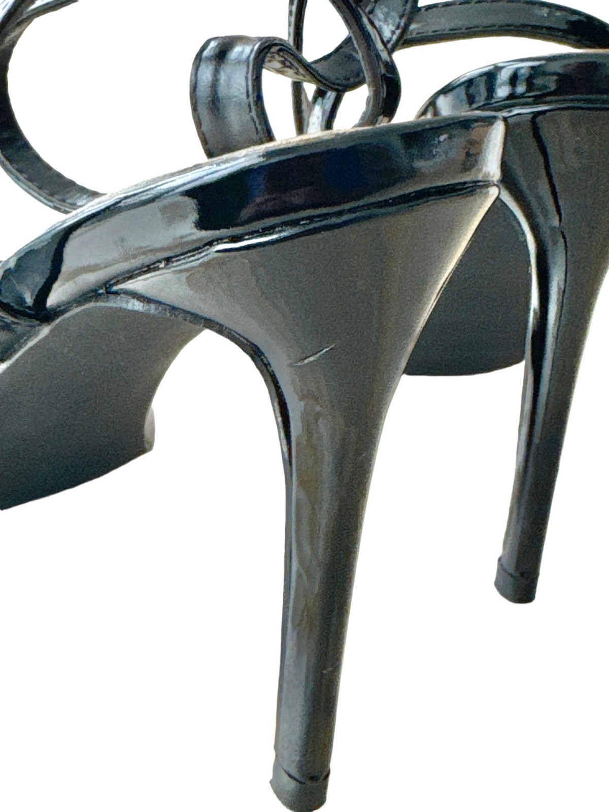 Journee Collection Tivona Black Patent Stiletto Sandals Open Toe Sz 7.5 New Flaw