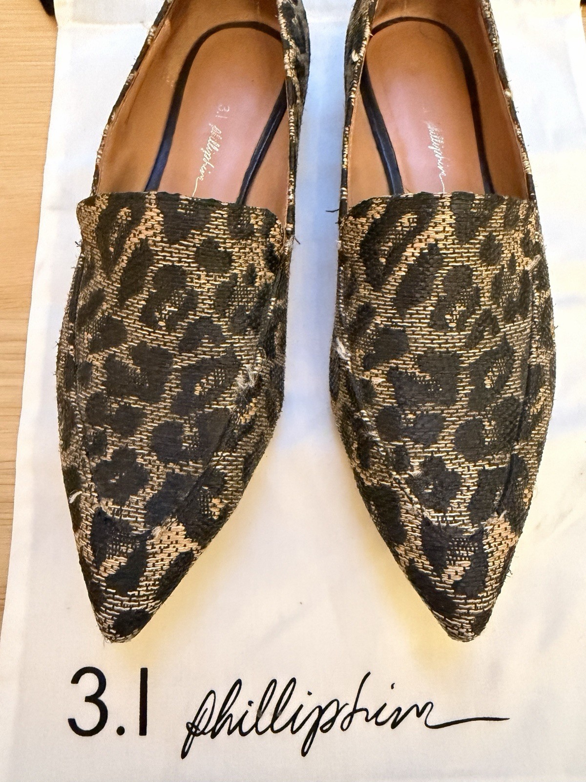 3.1 Phillip Lim Leopard Print Pointed Toe Smoking Slippers Loafers Flats