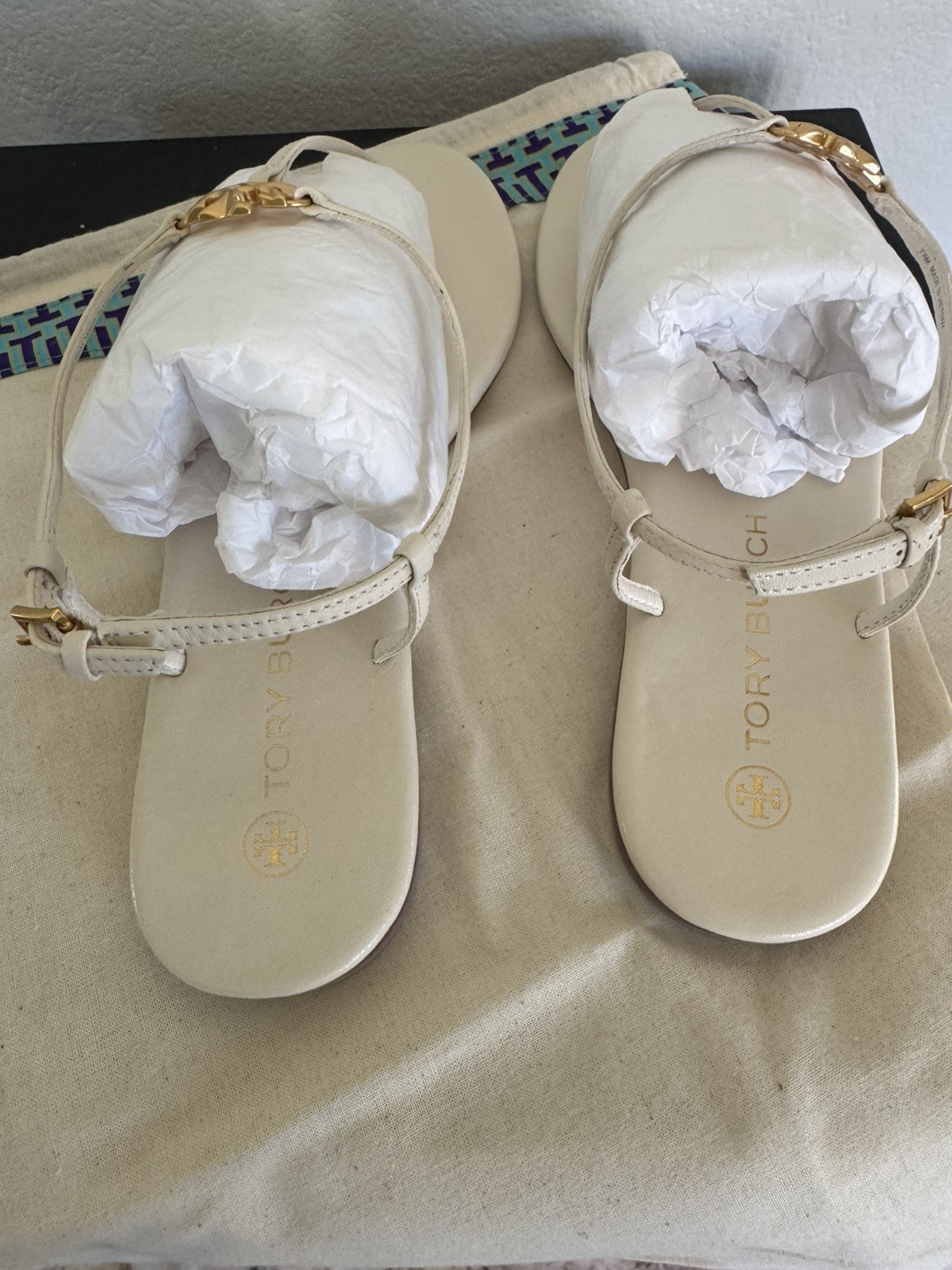 Tory Burch Capri T-Straps Thong Sandals/ New Ivory/ US 7.5M/$195 NIB + shoe bag