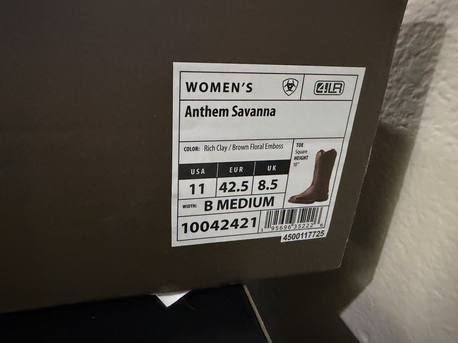 NeW Ariat Womens Anthem Savanna Square Toe Cowboy Boots Size 11 B Embossed $150