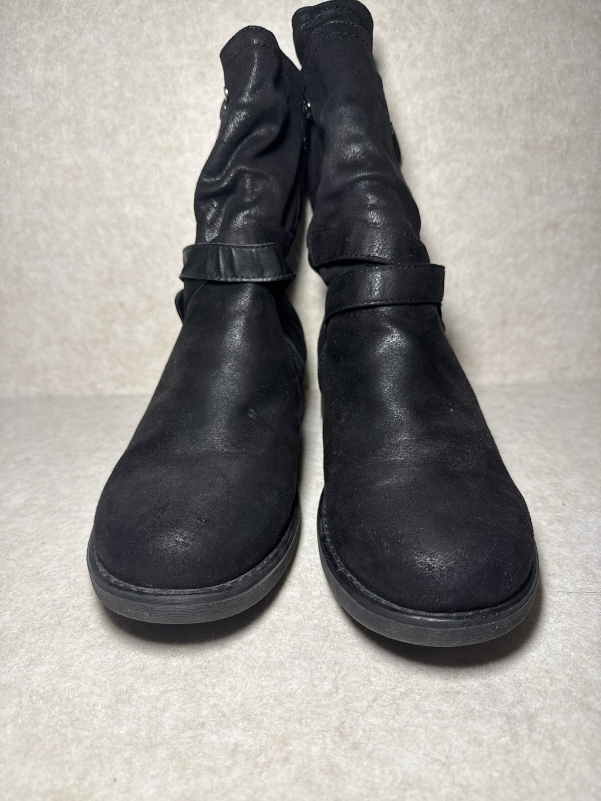 Carlos by Carlos Santana Black Sawyer Moto Boots Buckle Strap Size US 11M