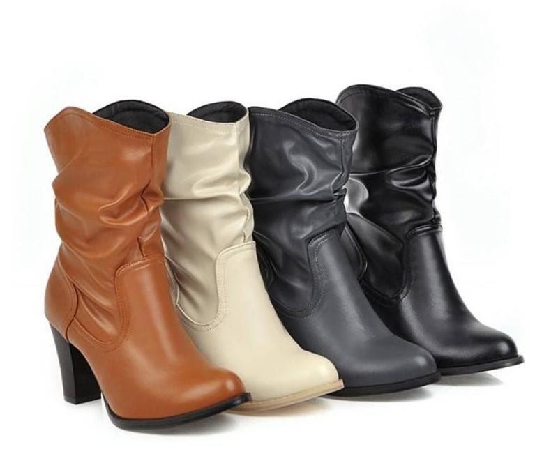 Women’s Office Work Casual Slouch Block Heel Round Toe Ankle Boots Outdoor Shoes