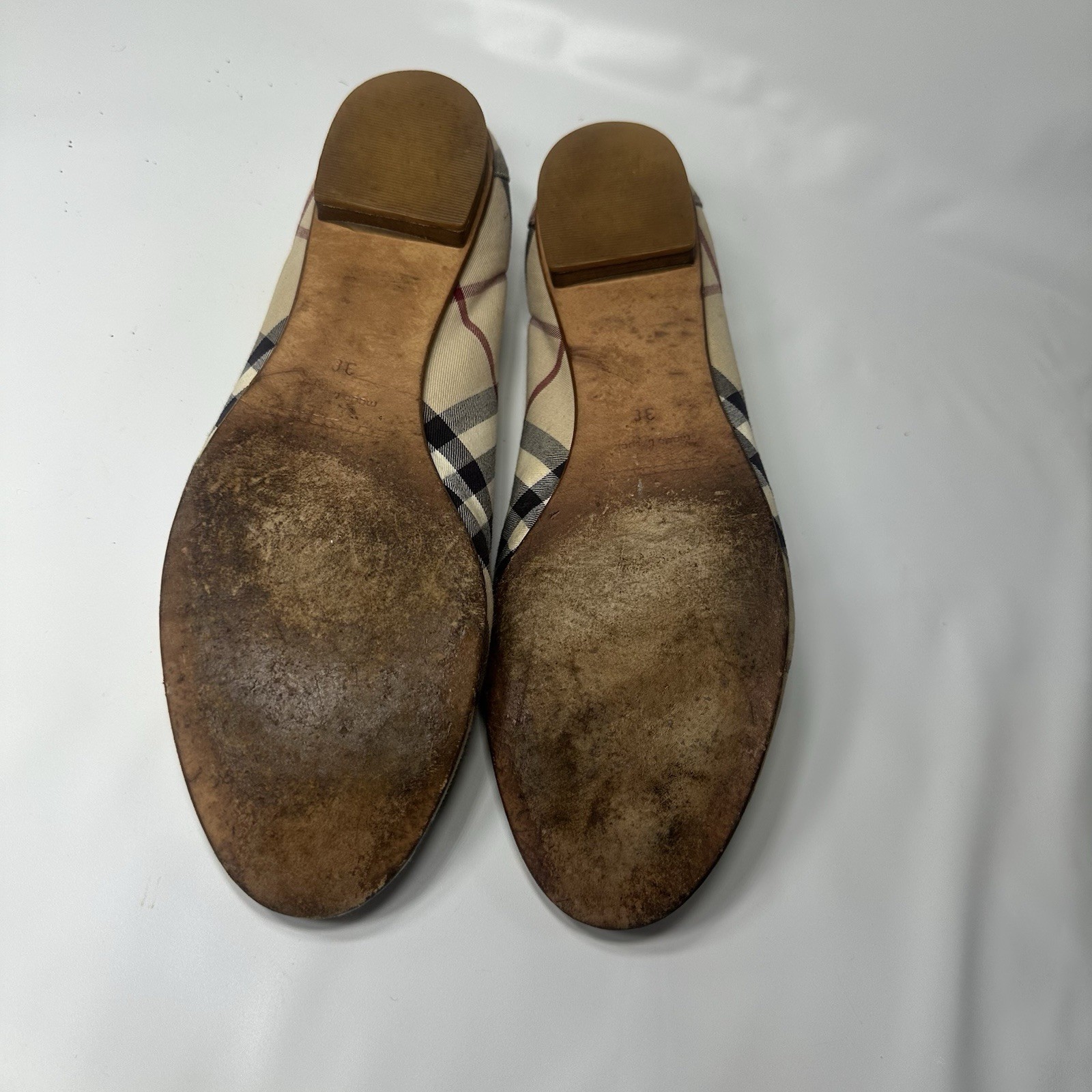 Burberry Nova Check Canvas Ballet Flats Bow Tie Beige Plaid Slip On Shows SzEU38