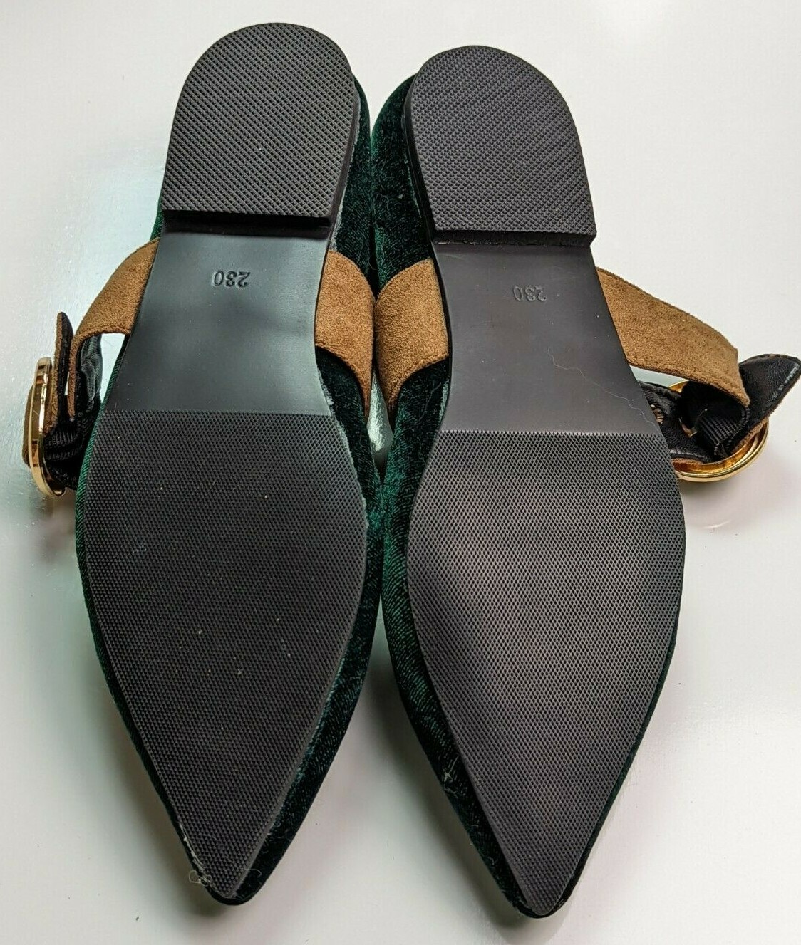 MEIJIAMINGNV Emerald Green Fabric Mary Jane Flats Brown Strap Size 230 US 6