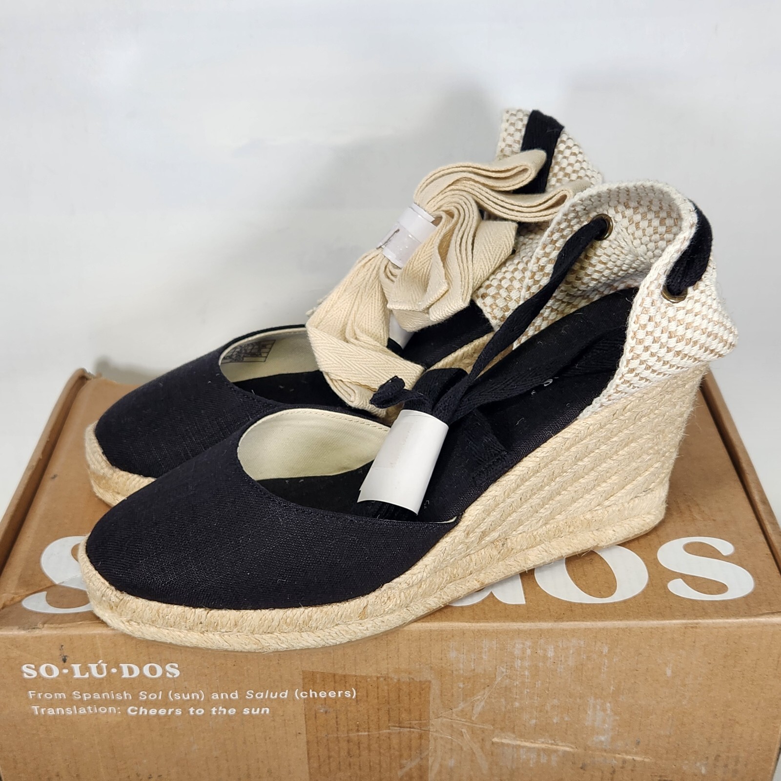 Size 8 – Soludos The Marseille Wedge – Ankle Bow Tie – Black