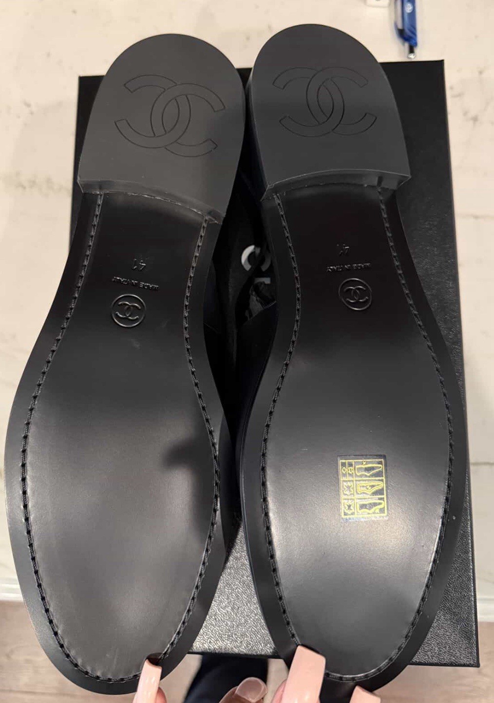 CHANEL Crystal CC Logo Flat Slingback Loafers Black Shoes