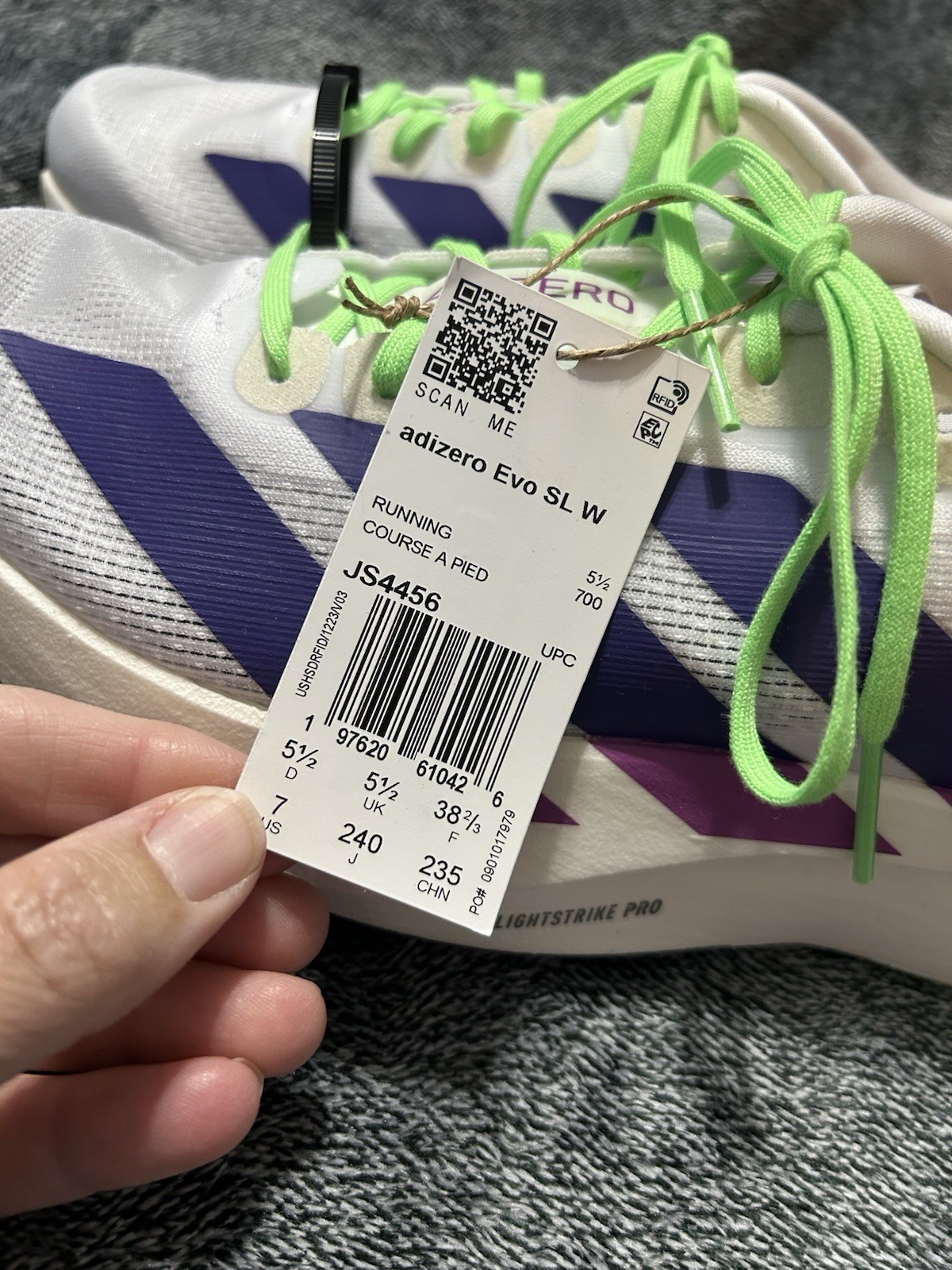 adidas Adizero Evo SL Cloud White Collegiate Purple Womens Size 7