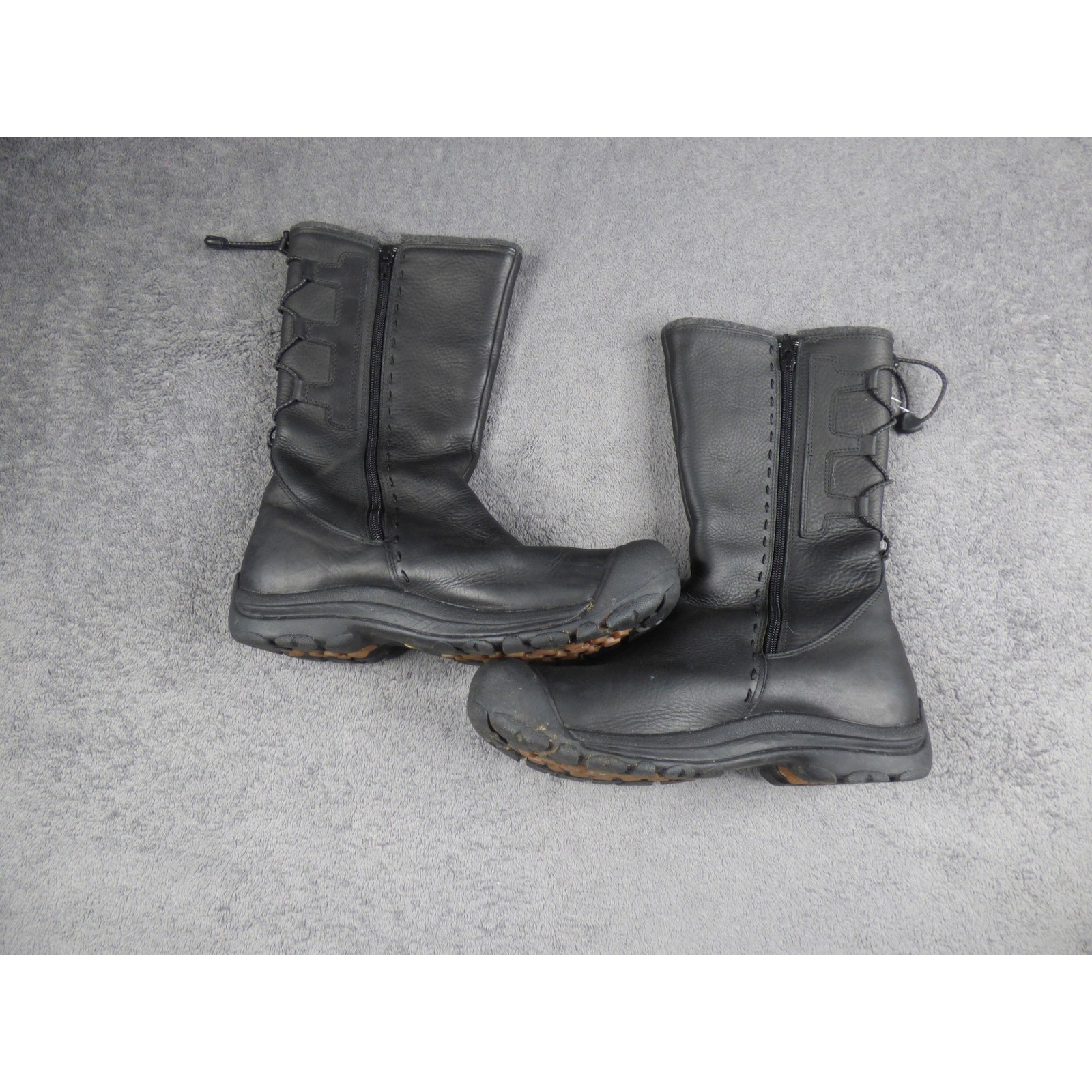 KEEN Bern Baby Bern Black Leather Waterproof Tall Boots Womens 11 Side Zip
