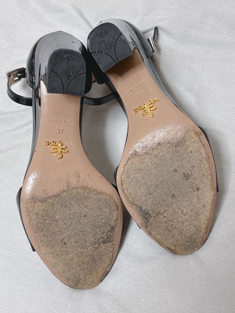 PRADA Heeled Sandals 37 8.5cm Width Patent Leather Black