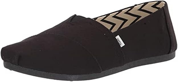 Women TOMS Alpargata Slip on Cotton Canvas 10017732 Black Recycled 100% Original