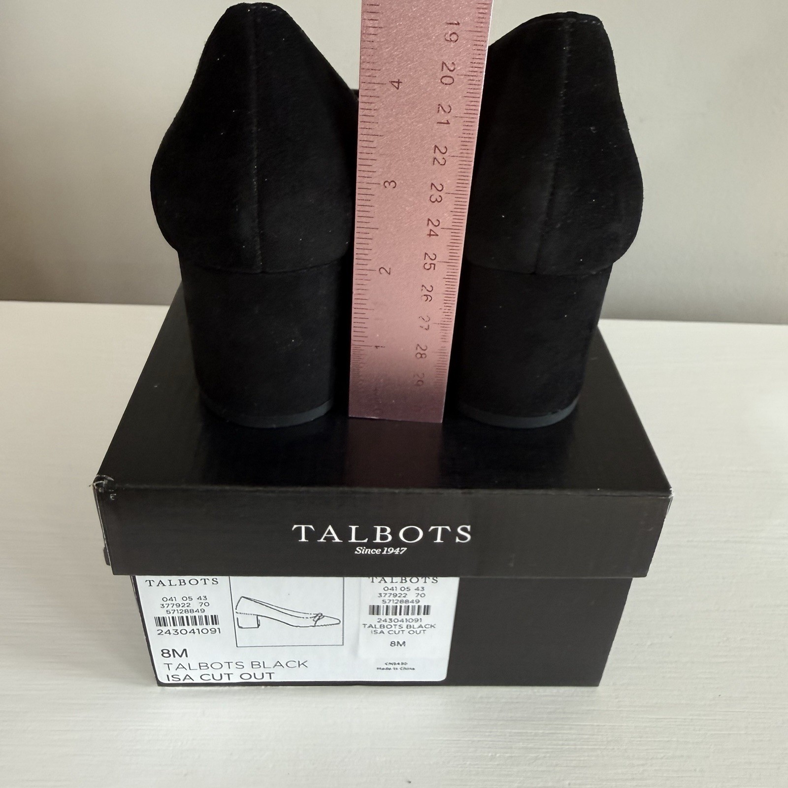 Talbots Isla Women’s Black Suede Bow Leather Toe Block Heel Slip-On Pumps 8M
