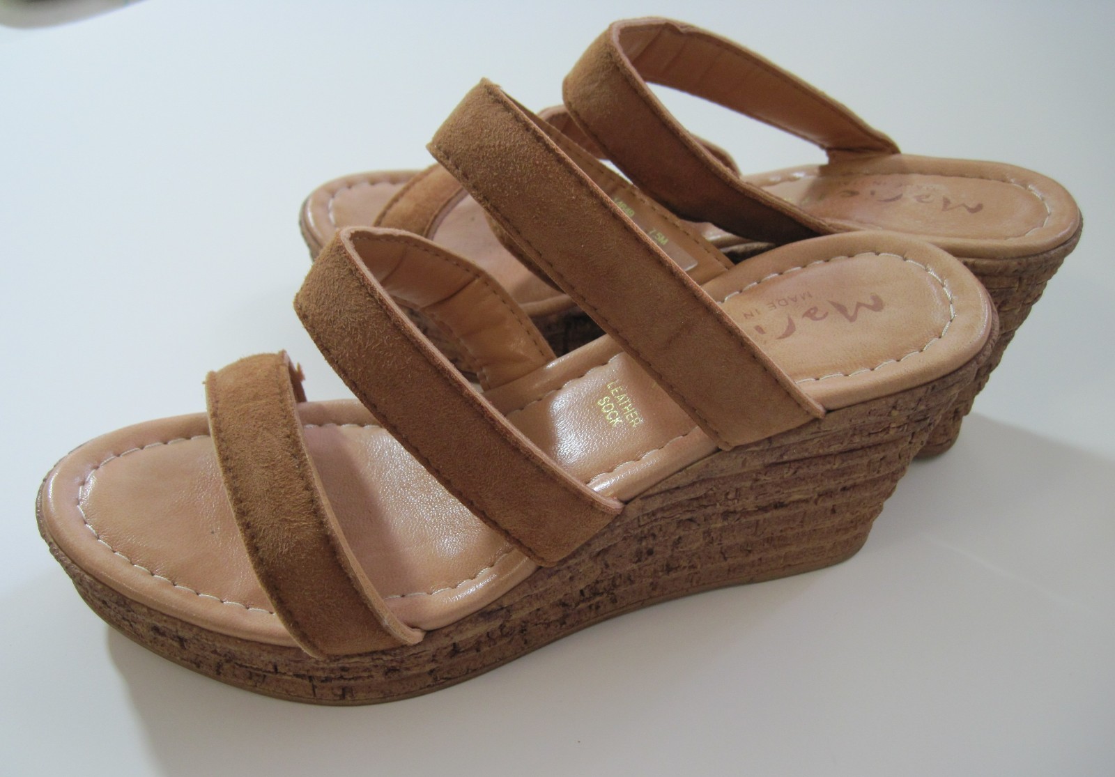 Ladies Sandals Mariella Italy sz.7.5 Platform Wedge Leather upper Comfy Brown