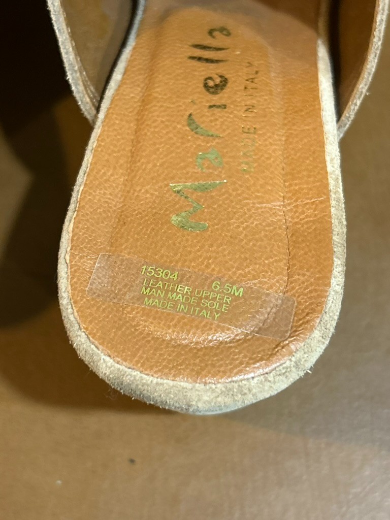 Mariella Suede Peep Toe Sandals Block Heel Mules Slip On Made in Italy Size 6.5M