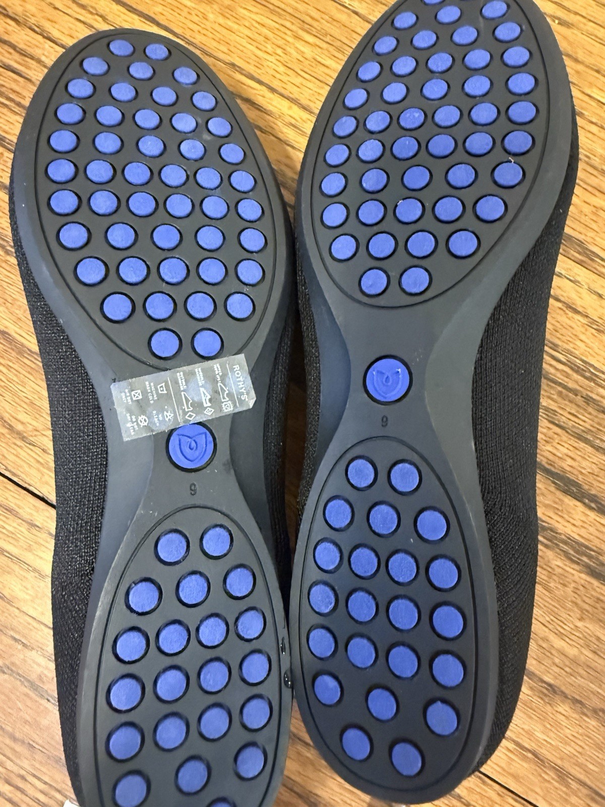 Rothy’s Women’s Knit Ballet Flats Black w/ Blue Trim Slip-On Comfort US 9