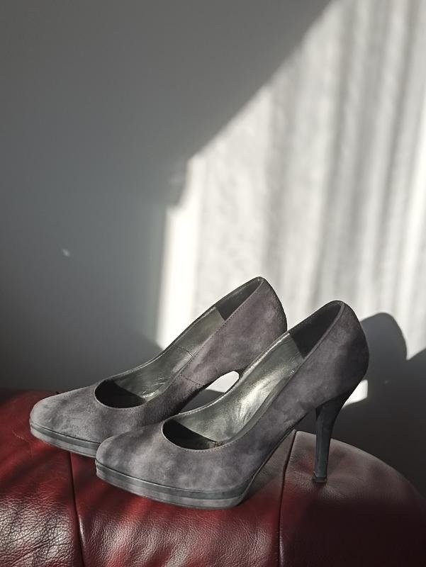 Women navy boot heels grey suede 39 #B9GG