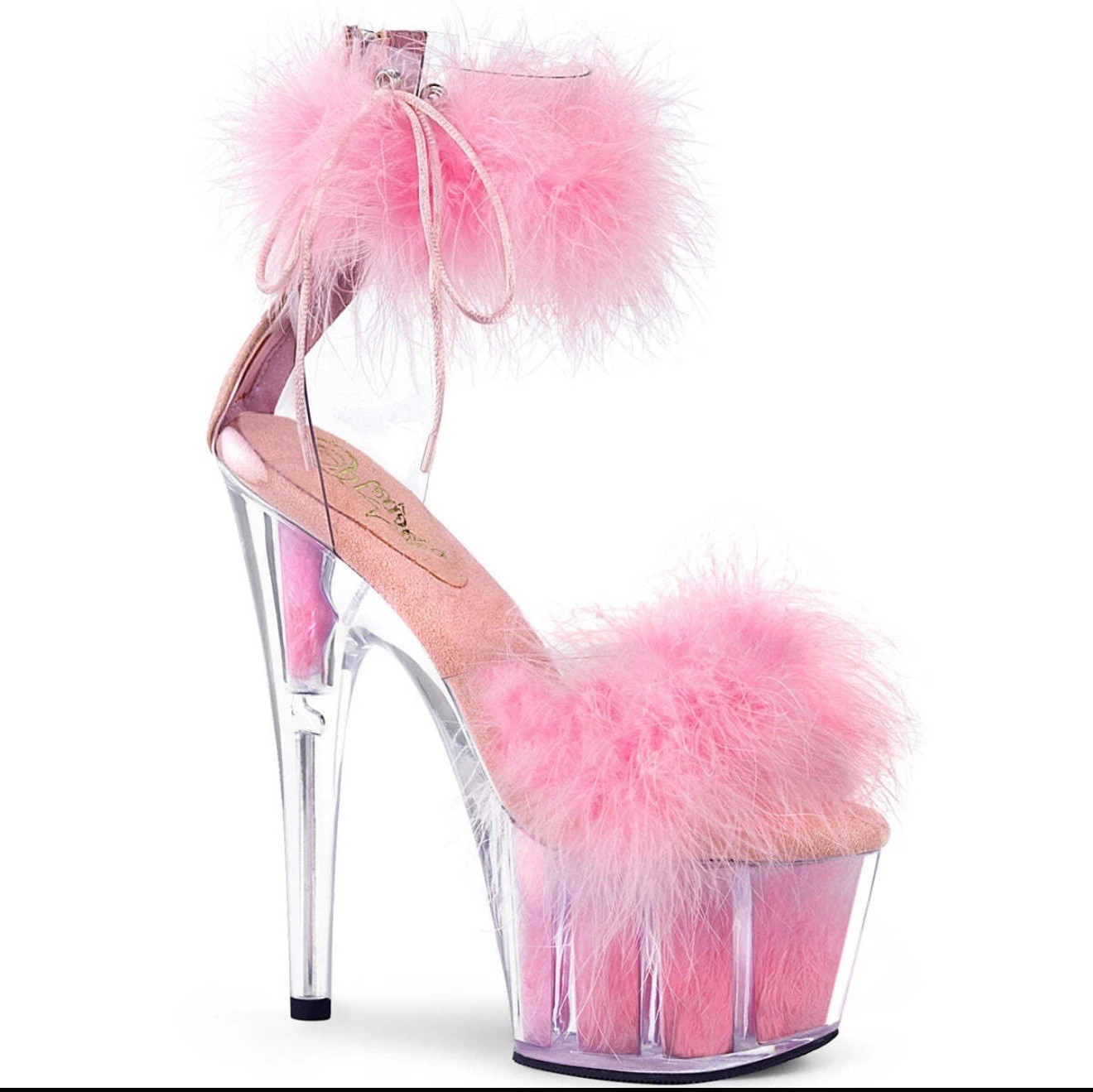 Pleaser 7″ Heel Pf Marabou Fur Ankle Cuff Glitter Sandal Adult Women Ado724F/C