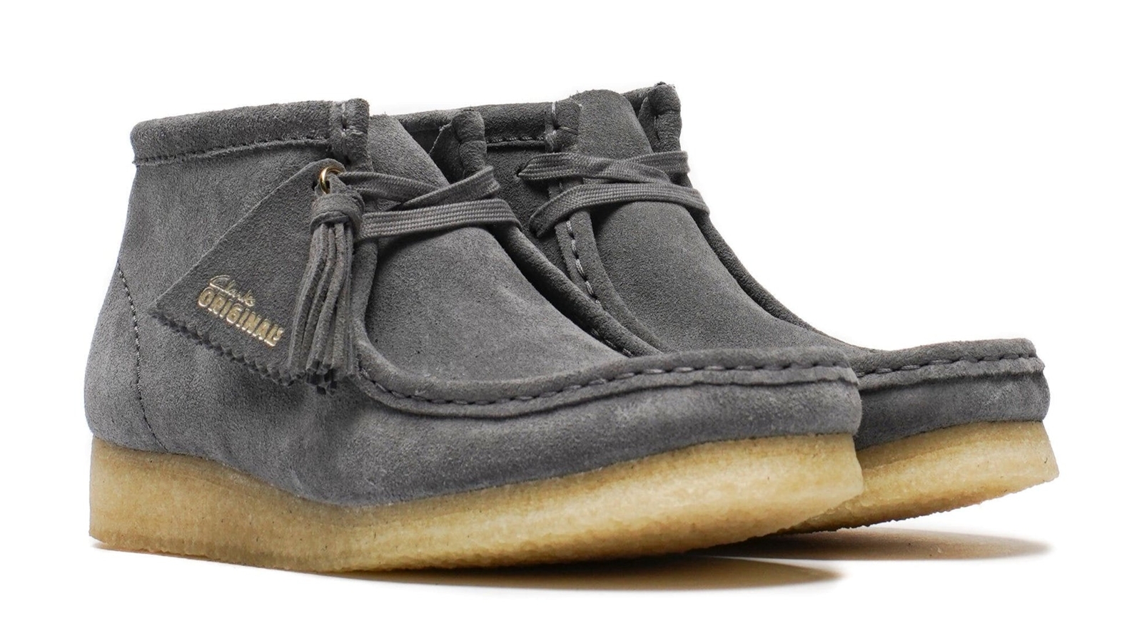 [26177718] WOMENS CLARKS WALLABEE BOOT GREY/BLUE SUEDE