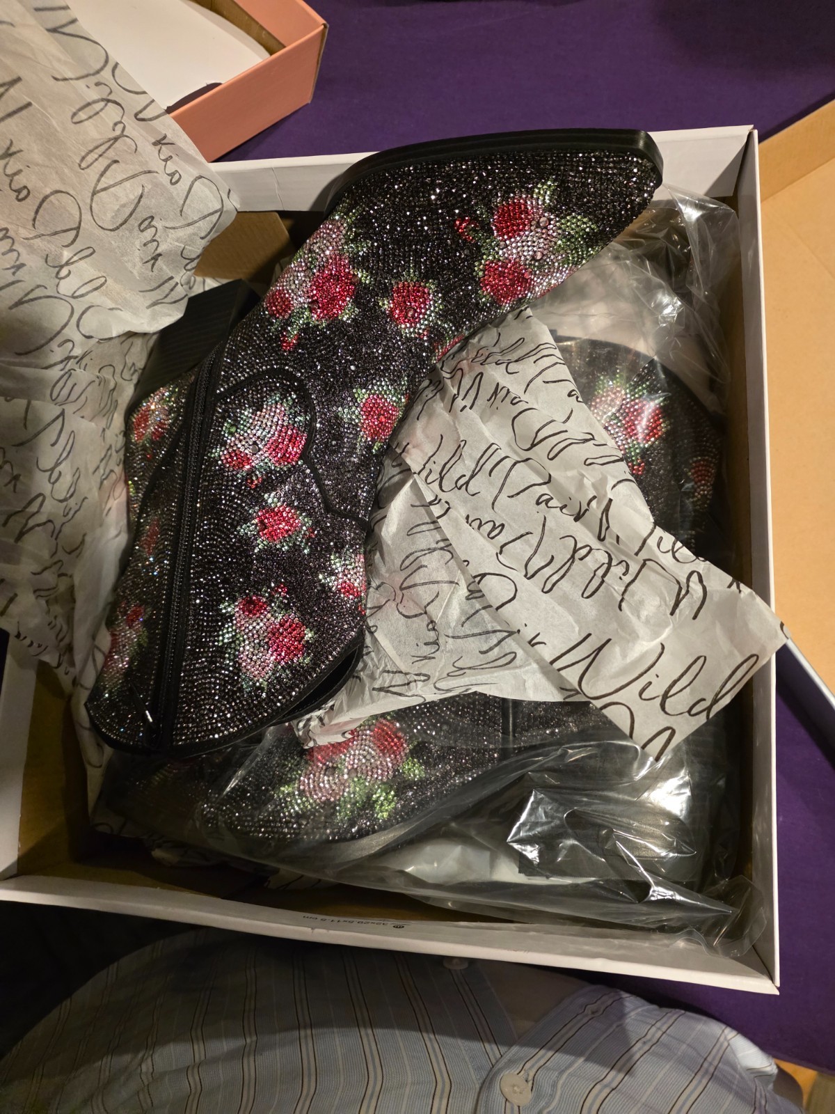 NIB Wild Pair Crystal covered black flower boots size 9.5